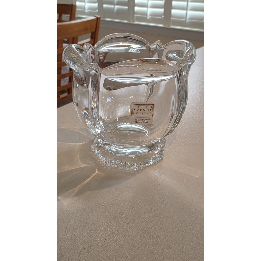 Fifth Avenue Crystal Vintage Lead Crystal Bowl Poland 4" x 5" w Scalloped Rim